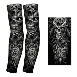 Tattoo Cooling Arm Sleeves Ice Silk Cycling Basketball UV Sun Protection Art Men - Picture 1 of 40
