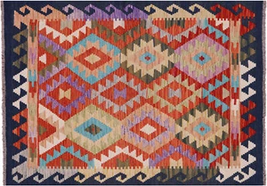 Alfombra reversible Kilim tejido plano lana sobre lana 3' 6" X 4' 10" - Q17956 - Imagen 1 de 6