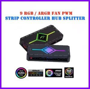 9 RGB/ARGB Fan PWM Strip Controller Hub Splitterfor Computer PC,with Remote - Afbeelding 1 van 8