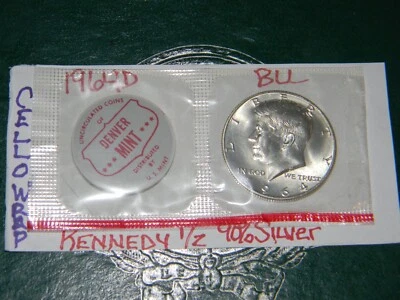 1964-D Kennedy Half Dollar (in mint cello) - Gem BU -- 90% Silver - Image 1 of 4