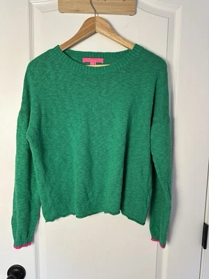 Suéter Lilly Pulitzer grande verde Kelly acabamento rosa pulôver gola redonda algodão - Imagem 1 de 4