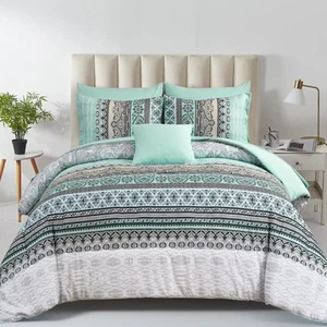 Boho Comforter Set King Size,8 Piece Bed in a Bag Sage Green Paisley Comforte... - Picture 1 of 7