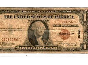 $1"HAWAII" (WORLD WAR 2 NOTE) 1935-A (BROWN SEAL) "HAWAII CURRENCY" HAWAII NICE - Picture 1 of 3