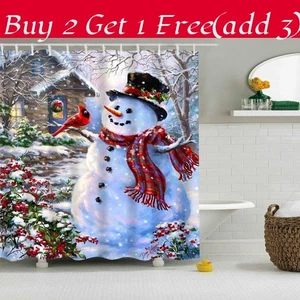 Stunning Christmas Home Shower Curtain In Waterproof Polyester With 12 Hooks For - Picture 1 of 16
