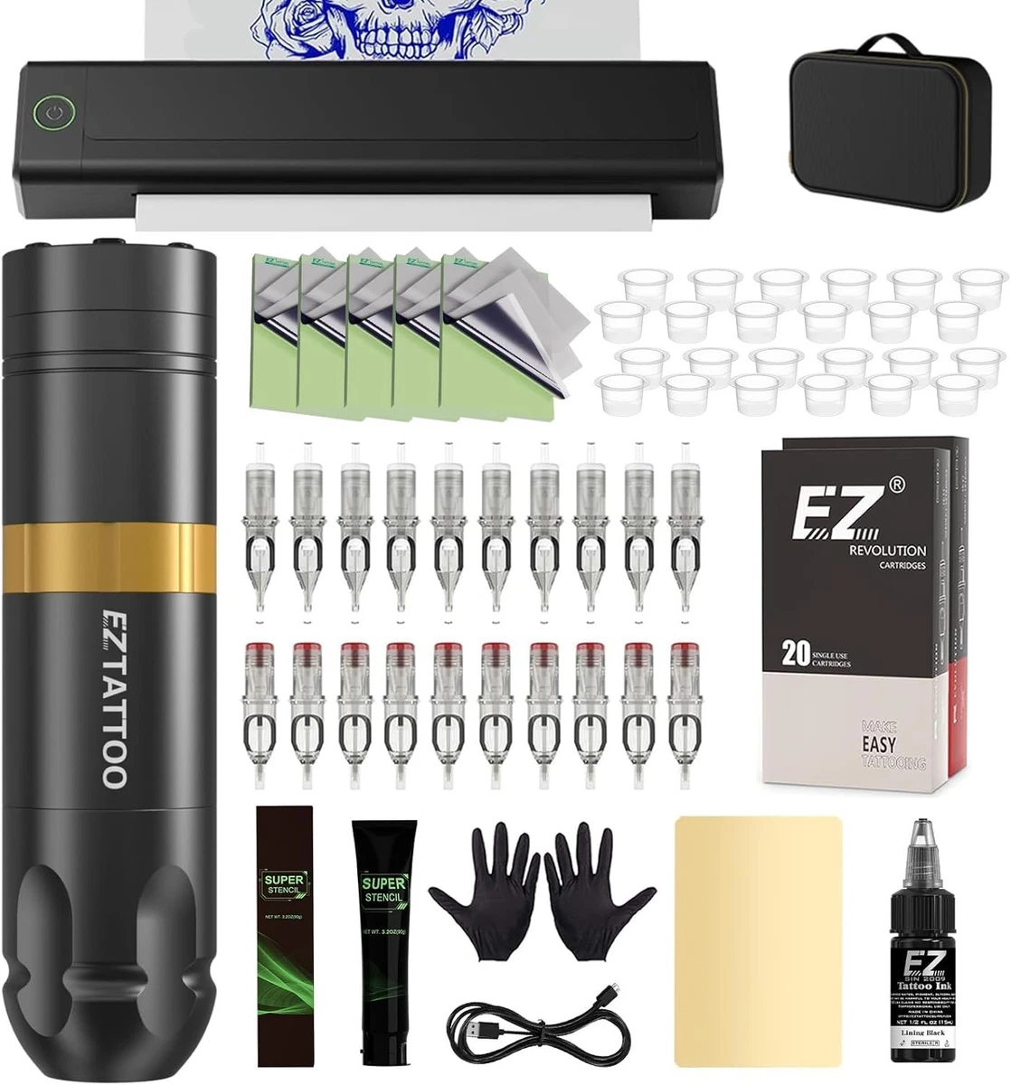 INKgrafiX Tattoo Rotary Komplettset - Professionelles Tätowier-Set Mit Maschine, Farben & Zubehör, Made In Germany