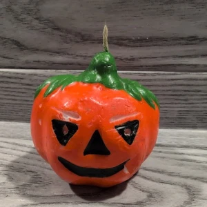 Candela Halloween vintage figura zucca Jack O lanterna candela cera 2,5" arancione - Foto 1 di 8