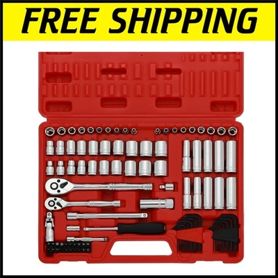 94-Piece Chrome Vanadium Socket Set with Ratchet & Extension Bars - SAE & Metric - Image 1 of 4