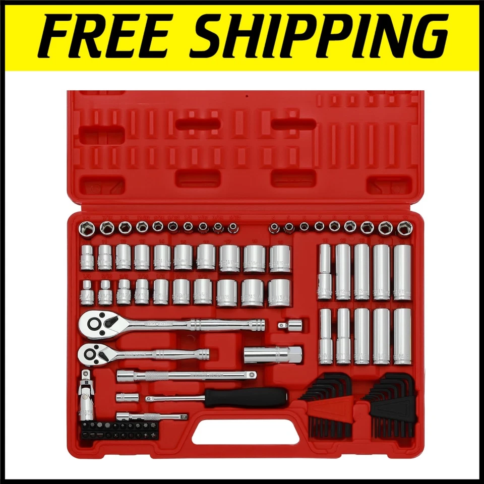 94-Piece Chrome Vanadium Socket Set with Ratchet & Extension Bars - SAE & Metric - Image 1 of 4