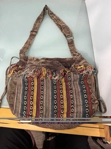 Earth Divas Fair-Trade Cotton Linen Handbag Multicolor Purse Boho Hippie Retro - Picture 1 of 12