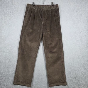 Lands End Pants Mens Medium Brown Corduroy Pleated Pull On Drawstring Straight F - Picture 1 of 11