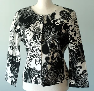 NEW! Austin Reed Size 4 Open Blazer Jacket Floral Black & White Cotton NWT USA - Picture 1 of 23