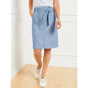 NWT Talbots Newport Chambray Blue Tie Waist Utility Skirt Plus Size 18W - Picture 1 of 7
