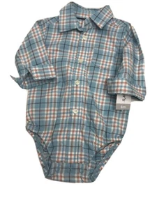Infant Boy’s Carter’s Algodón Cuadros Oxford Una Pieza Abotonada •Talla 6 Mo *NUEVO CON ETIQUETAS - Imagen 1 de 8