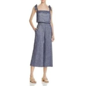 $375 Theory Alavine Jumpsuit Blue Linen 6 exclusive for Bloomingdales