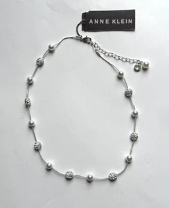 ANNE KLEIN VINTAGE STYLE  SILVER TONE FAUX PEARL CHOKER NECKLACE - Bild 1 von 2