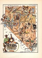 1950s Vintage Nevada Picture Map Nevada State Map Wall Art Decor 1159