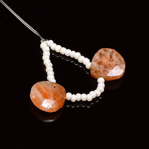 Natural Sunstone Gemstone Heart Shape Faceted Beads 10X10X5 mm Strand 2" A-6085