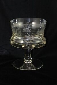 Vtg Wildflower Etched Glass Trifle Bowl/Pillar Candle Holder Wedding Bridal Deco