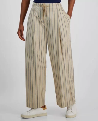 Nautica Jeans Women's Beige Striped Pleat-Front Wide-Leg Trousers Size S - Image 1 of 2