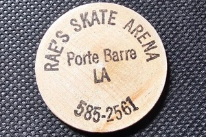 Vintage Wooden Nickel Ray's Skate Arena Port Barre LA  Black  Jack Harper - Picture 1 of 2