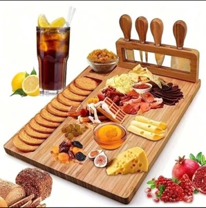Juego de tabla de queso de bambú tabla de charcutería y plato para servir carne, gran regalo - Imagen 1 de 7