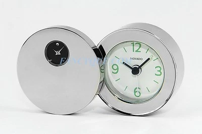 MOVADO MUSEUM DOUBLE DIAL STAINLESS STEEL TRAVEL ALARM CLOCK RSI010M NEW BOX