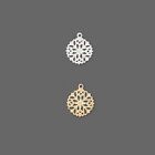 Lot of 20 Round 13mm Filigree Snowflake Snow Flake Charms Plated Brass Metal