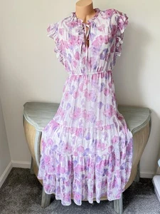 Ophelia Roe Maxi Tiered ruffle Dress Floral Chiffon Size XL Lavender Pink - Picture 1 of 11