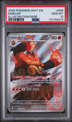 PSA 10 EMBOAR #098 ILLUSTRATION RARE 2025 POKEMON WHT EN WHITE FLARE LOW POP - Image 1 of 2