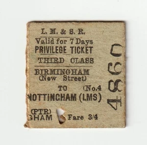 Railway Ticket LMS Birmingham New St - Nottingham 3rd Privilege Return Edmondson - Picture 1 of 1