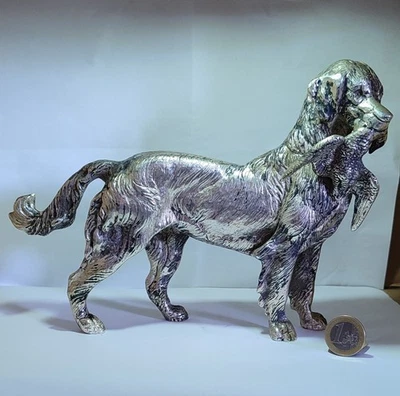 Statuina Placcata Argento - Num. 7 - Cane Da Caccia Con Preda  - Immagine 1 di 4