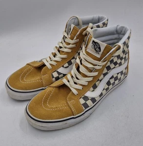 Vans Old Skool Checkerboard Hi Trainers Sneaker White Mustard Yellow Size UK 7.5 - Picture 1 of 16