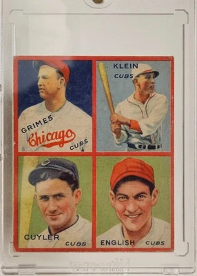 Goudey 1935 4 en 1 Chicago Cubs Hofers Grimes Klein Cuyler inglés sin pliegues en muy buena condición Foto 1 de 2