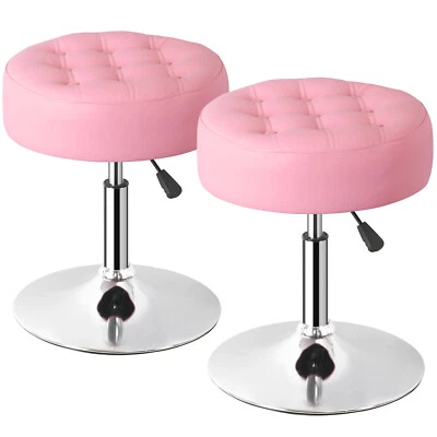 Set of 2 Adjustable Vanity Stool 360°Swivel Ottoman Chair Stool for Makeup Pink - Image 1 of 4