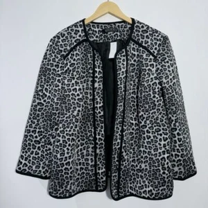 NWT Kasper Gray/Black Leopard Open Front Blazer Jacket Size 22W - Picture 1 of 11