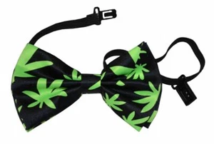 BKO Bow Tie with Adjustable Plastic Clip Ganja Marijuana Leaves - Picture 1 of 1