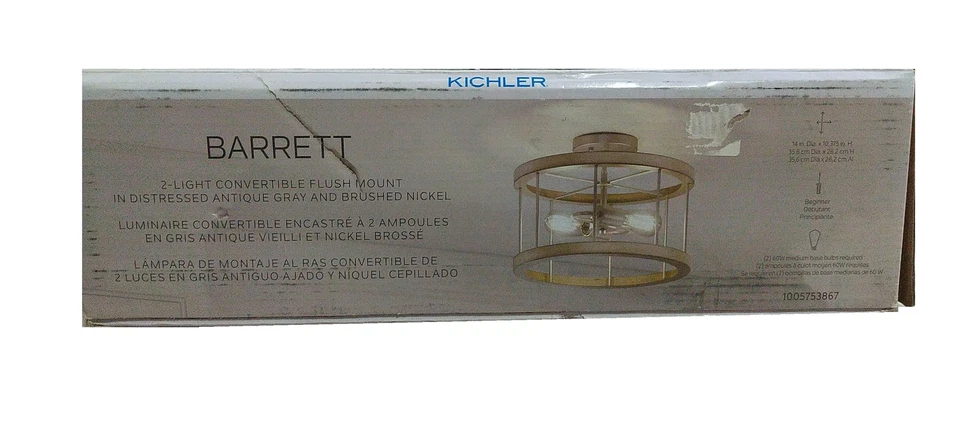 KICHLER Barrett 14 in. 2-Light Hallway Convertible Flush Mount Ceiling Light - Image 1 of 2