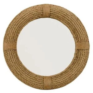 Eden Home Round Coastal Style Wood and Fabric Mirror in Brown - Picture 1 of 3