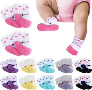 Toulite 12 Pairs Preemie Socks Baby Girls Boys Premature Ruffle Turn Cuff Cotton - Picture 1 of 12