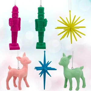 Target Bullseye Flocked Retro Pastel Pink Green Deer Ornaments Christmas - Picture 1 of 3