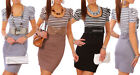 Womens Two- Colour Striped Dress with Puff Sleeves Pencil Style Size 8-12 3415