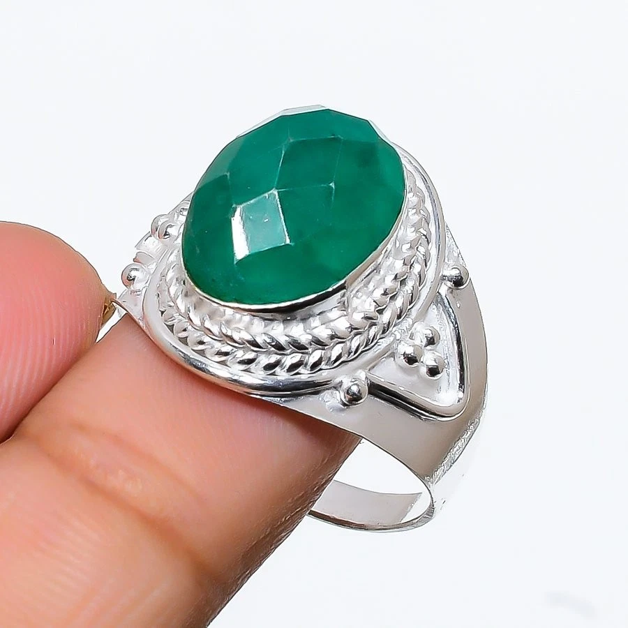Green Jadeite Gemstone 925 Sterling Silver Jewelry Ring All Size For Gift - Image 1 of 1