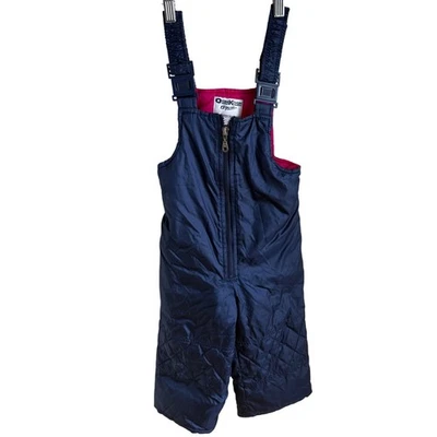 Girls 4T OshKosh Snow Bib Overalls Navy Blue Pink Lined Winter Ski Pants - Image 1 of 4
