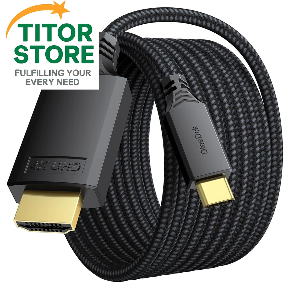 DTEEDCK USB C to HDMI Cable 10ft Long, [Audio&Video Sync] 4K@30Hz 1080P@120Hz 10 Feet