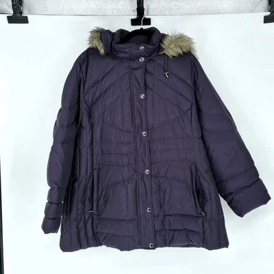 London Fog Women's Deep Purple Hooded Down Zip Puffer Coat - Plus Size 2X - Image 1 of 4