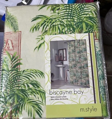 NUEVO Baño Tela Ducha Cortina Biscayne Bay Florida Palmeras Tropicales Foto 1 de 2