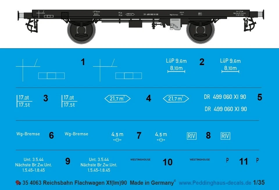 Peddinghaus-Decals 1/35 4063 Reichsbahn Flachwagen Xf(lm)90