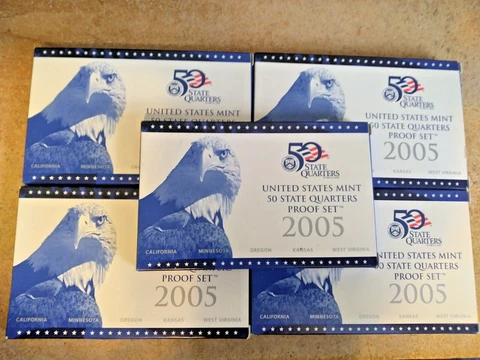 2005 US MINT PROOF FIVE (5) COIN QUARTER PROOF SET - 5 TOTAL SETS (25) COINS Cover
