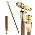 Vintage Nautical Wooden Walking Stick Cane With Brass Hidden Telescope Handle