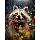 Racoon Romp Playing in a Wildflower Meadow Quirky Portrait XL Art Canvas Poster
